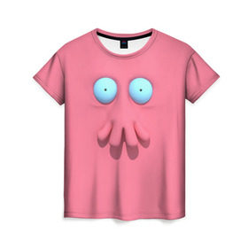 Женская футболка 3D с принтом Доктор Зойдберг в Белгороде, 100% полиэфир ( синтетическое хлопкоподобное полотно) | прямой крой, круглый вырез горловины, длина до линии бедер | будущее | врач | краб | лицо | розовый | фантастика | футурама | щупальца
