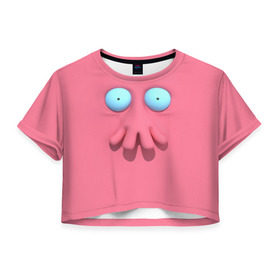 Женская футболка 3D укороченная с принтом Доктор Зойдберг в Белгороде, 100% полиэстер | круглая горловина, длина футболки до линии талии, рукава с отворотами | будущее | врач | краб | лицо | розовый | фантастика | футурама | щупальца