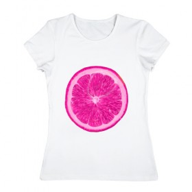 Женская футболка хлопок с принтом Розовый лимон в Белгороде, 100% хлопок | прямой крой, круглый вырез горловины, длина до линии бедер, слегка спущенное плечо | еда | кислый | лимон | розовый цвет | фрукт