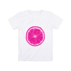 Детская футболка хлопок с принтом Розовый лимон в Белгороде, 100% хлопок | круглый вырез горловины, полуприлегающий силуэт, длина до линии бедер | еда | кислый | лимон | розовый цвет | фрукт