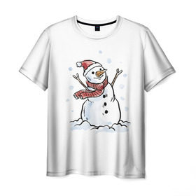 Мужская футболка 3D с принтом Снеговик в Белгороде, 100% полиэфир | прямой крой, круглый вырез горловины, длина до линии бедер | happy new year | new year | santa claus | дед мороз | дедушка мороз | новый год | санта клаус | снеговик