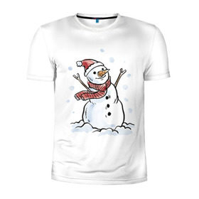 Мужская футболка 3D спортивная с принтом Снеговик в Белгороде, 100% полиэстер с улучшенными характеристиками | приталенный силуэт, круглая горловина, широкие плечи, сужается к линии бедра | happy new year | new year | santa claus | дед мороз | дедушка мороз | новый год | санта клаус | снеговик
