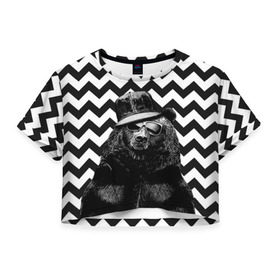 Женская футболка 3D укороченная с принтом Mr. Bear в Белгороде, 100% полиэстер | круглая горловина, длина футболки до линии талии, рукава с отворотами | bear | beast | mister | roar | swag | зверь | медведь | мистер | свэг