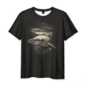 Мужская футболка 3D с принтом Cosmic Shark в Белгороде, 100% полиэфир | прямой крой, круглый вырез горловины, длина до линии бедер | space | галактика | космос | рыба
