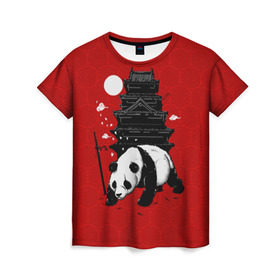 Женская футболка 3D с принтом Panda Warrior в Белгороде, 100% полиэфир ( синтетическое хлопкоподобное полотно) | прямой крой, круглый вырез горловины, длина до линии бедер | japan | panda | панда