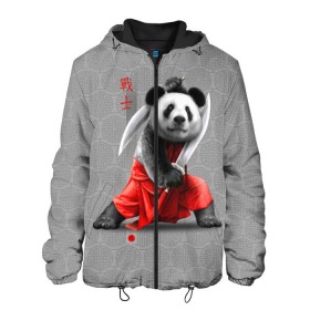 Мужская куртка 3D с принтом Master Panda в Белгороде, ткань верха — 100% полиэстер, подклад — флис | прямой крой, подол и капюшон оформлены резинкой с фиксаторами, два кармана без застежек по бокам, один большой потайной карман на груди. Карман на груди застегивается на липучку | Тематика изображения на принте: ninja | panda | ниндзя | панда