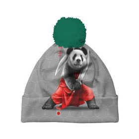 Шапка 3D c помпоном с принтом Master Panda в Белгороде, 100% полиэстер | универсальный размер, печать по всей поверхности изделия | Тематика изображения на принте: ninja | panda | ниндзя | панда