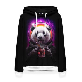 Женская толстовка 3D с принтом Panda Cosmonaut в Белгороде, 100% полиэстер  | двухслойный капюшон со шнурком для регулировки, мягкие манжеты на рукавах и по низу толстовки, спереди карман-кенгуру с мягким внутренним слоем. | bear | galaxy | panda | space | star | астронавт | галактика | звезда | космонавт | космос | медведь | панда