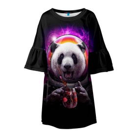 Детское платье 3D с принтом Panda Cosmonaut в Белгороде, 100% полиэстер | прямой силуэт, чуть расширенный к низу. Круглая горловина, на рукавах — воланы | bear | galaxy | panda | space | star | астронавт | галактика | звезда | космонавт | космос | медведь | панда