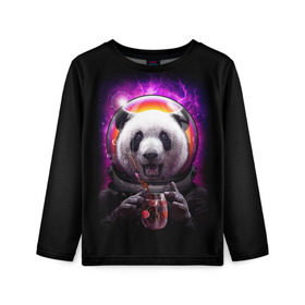 Детский лонгслив 3D с принтом Panda Cosmonaut в Белгороде, 100% полиэстер | длинные рукава, круглый вырез горловины, полуприлегающий силуэт
 | bear | galaxy | panda | space | star | астронавт | галактика | звезда | космонавт | космос | медведь | панда