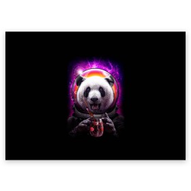 Поздравительная открытка с принтом Panda Cosmonaut в Белгороде, 100% бумага | плотность бумаги 280 г/м2, матовая, на обратной стороне линовка и место для марки
 | bear | galaxy | panda | space | star | астронавт | галактика | звезда | космонавт | космос | медведь | панда