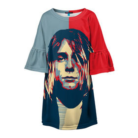 Детское платье 3D с принтом Kurt Cobain в Белгороде, 100% полиэстер | прямой силуэт, чуть расширенный к низу. Круглая горловина, на рукавах — воланы | Тематика изображения на принте: curt | hope | kobain | nirvana | кобейн | курт | нирвана