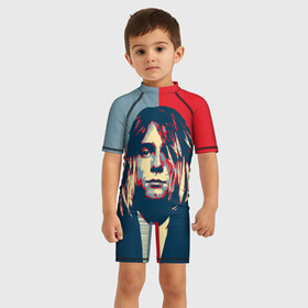 Детский купальный костюм 3D с принтом Kurt Cobain в Белгороде, Полиэстер 85%, Спандекс 15% | застежка на молнии на спине | curt | hope | kobain | nirvana | кобейн | курт | нирвана