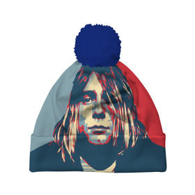 Шапка 3D c помпоном с принтом Kurt Cobain в Белгороде, 100% полиэстер | универсальный размер, печать по всей поверхности изделия | curt | hope | kobain | nirvana | кобейн | курт | нирвана