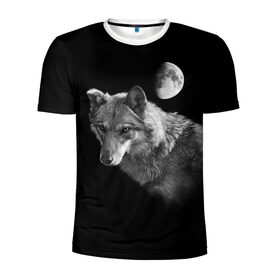 Мужская футболка 3D спортивная с принтом Ночной Волк в Белгороде, 100% полиэстер с улучшенными характеристиками | приталенный силуэт, круглая горловина, широкие плечи, сужается к линии бедра | волк | волки | животные | звери | луна | ночь | серый | черно белый