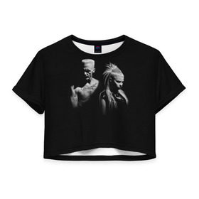 Женская футболка 3D укороченная с принтом Two в Белгороде, 100% полиэстер | круглая горловина, длина футболки до линии талии, рукава с отворотами | die antwoord