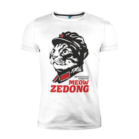 Мужская футболка премиум с принтом Meow Zedong Revolution forever в Белгороде, 92% хлопок, 8% лайкра | приталенный силуэт, круглый вырез ворота, длина до линии бедра, короткий рукав | кот революция