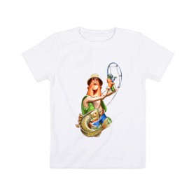 Детская футболка хлопок с принтом рыбак в Белгороде, 100% хлопок | круглый вырез горловины, полуприлегающий силуэт, длина до линии бедер | Тематика изображения на принте: 