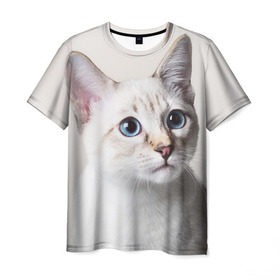 Мужская футболка 3D с принтом Кошечка в Белгороде, 100% полиэфир | прямой крой, круглый вырез горловины, длина до линии бедер | Тематика изображения на принте: кот | котики | котята | кошка | рыженький | рыжий | серенький | черненький