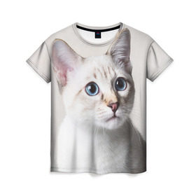 Женская футболка 3D с принтом Кошечка в Белгороде, 100% полиэфир ( синтетическое хлопкоподобное полотно) | прямой крой, круглый вырез горловины, длина до линии бедер | кот | котики | котята | кошка | рыженький | рыжий | серенький | черненький