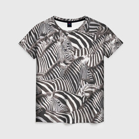 Женская футболка 3D с принтом Зебра в Белгороде, 100% полиэфир ( синтетическое хлопкоподобное полотно) | прямой крой, круглый вырез горловины, длина до линии бедер | 