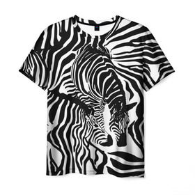 Мужская футболка 3D с принтом Зебра в Белгороде, 100% полиэфир | прямой крой, круглый вырез горловины, длина до линии бедер | дикое | животное | зебра | камуфляж | лошадь | маскировка | полосы | текстура | фон | черно белые