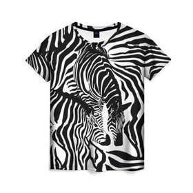 Женская футболка 3D с принтом Зебра в Белгороде, 100% полиэфир ( синтетическое хлопкоподобное полотно) | прямой крой, круглый вырез горловины, длина до линии бедер | дикое | животное | зебра | камуфляж | лошадь | маскировка | полосы | текстура | фон | черно белые