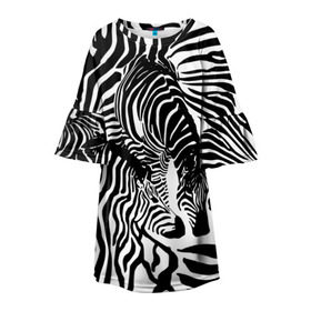 Детское платье 3D с принтом Зебра в Белгороде, 100% полиэстер | прямой силуэт, чуть расширенный к низу. Круглая горловина, на рукавах — воланы | дикое | животное | зебра | камуфляж | лошадь | маскировка | полосы | текстура | фон | черно белые