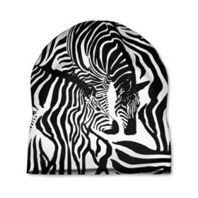 Шапка 3D с принтом Зебра в Белгороде, 100% полиэстер | универсальный размер, печать по всей поверхности изделия | дикое | животное | зебра | камуфляж | лошадь | маскировка | полосы | текстура | фон | черно белые