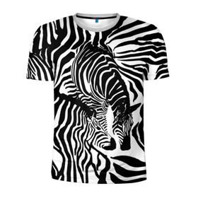 Мужская футболка 3D спортивная с принтом Зебра в Белгороде, 100% полиэстер с улучшенными характеристиками | приталенный силуэт, круглая горловина, широкие плечи, сужается к линии бедра | Тематика изображения на принте: дикое | животное | зебра | камуфляж | лошадь | маскировка | полосы | текстура | фон | черно белые