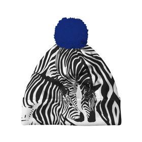 Шапка 3D c помпоном с принтом Зебра в Белгороде, 100% полиэстер | универсальный размер, печать по всей поверхности изделия | дикое | животное | зебра | камуфляж | лошадь | маскировка | полосы | текстура | фон | черно белые
