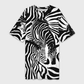 Платье-футболка 3D с принтом Зебра в Белгороде,  |  | дикое | животное | зебра | камуфляж | лошадь | маскировка | полосы | текстура | фон | черно белые