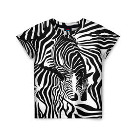 Детская футболка 3D с принтом Зебра в Белгороде, 100% гипоаллергенный полиэфир | прямой крой, круглый вырез горловины, длина до линии бедер, чуть спущенное плечо, ткань немного тянется | дикое | животное | зебра | камуфляж | лошадь | маскировка | полосы | текстура | фон | черно белые