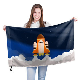 Флаг 3D с принтом Космический корабль в Белгороде, 100% полиэстер | плотность ткани — 95 г/м2, размер — 67 х 109 см. Принт наносится с одной стороны | вселенная | галактика | звёзды | космический полёт | космос | созвездие