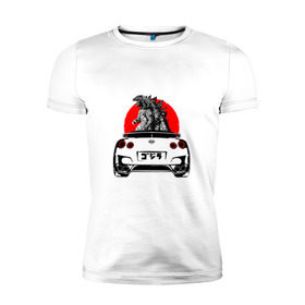 Мужская футболка премиум с принтом GT-R в Белгороде, 92% хлопок, 8% лайкра | приталенный силуэт, круглый вырез ворота, длина до линии бедра, короткий рукав | camo | godzilla | gtr | nissan | power | race | tuning