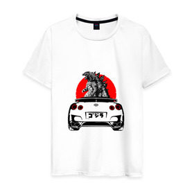 Мужская футболка хлопок с принтом GT-R в Белгороде, 100% хлопок | прямой крой, круглый вырез горловины, длина до линии бедер, слегка спущенное плечо. | Тематика изображения на принте: camo | godzilla | gtr | nissan | power | race | tuning