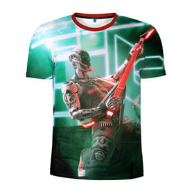 Мужская футболка 3D спортивная с принтом Rocker Robot в Белгороде, 100% полиэстер с улучшенными характеристиками | приталенный силуэт, круглая горловина, широкие плечи, сужается к линии бедра | rock | гитара | музыка | робот | рок