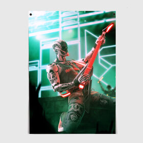 Постер с принтом Rocker Robot в Белгороде, 100% бумага
 | бумага, плотность 150 мг. Матовая, но за счет высокого коэффициента гладкости имеет небольшой блеск и дает на свету блики, но в отличии от глянцевой бумаги не покрыта лаком | rock | гитара | музыка | робот | рок