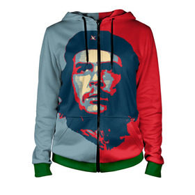 Женская толстовка 3D на молнии с принтом Che Guevara в Белгороде, 100% полиэстер | длина до линии бедра, манжеты и пояс оформлены мягкой тканевой резинкой, двухслойный капюшон со шнурком для регулировки, спереди молния, по бокам два кармана | че гевара