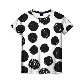 Женская футболка 3D с принтом Бусины! в Белгороде, 100% полиэфир ( синтетическое хлопкоподобное полотно) | прямой крой, круглый вырез горловины, длина до линии бедер | арт | белый | бусина | круг | фигура | черный