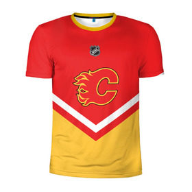 Мужская футболка 3D спортивная с принтом Calgary Flames в Белгороде, 100% полиэстер с улучшенными характеристиками | приталенный силуэт, круглая горловина, широкие плечи, сужается к линии бедра | 