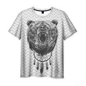 Мужская футболка 3D с принтом Bear Dreamcatcher в Белгороде, 100% полиэфир | прямой крой, круглый вырез горловины, длина до линии бедер | bear | beast | forest | russia | siberian | зверь | лес | ловец | медведь | россия | сибирь | сон | ярость