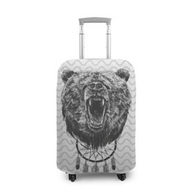 Чехол для чемодана 3D с принтом Bear Dreamcatcher в Белгороде, 86% полиэфир, 14% спандекс | двустороннее нанесение принта, прорези для ручек и колес | bear | beast | forest | russia | siberian | зверь | лес | ловец | медведь | россия | сибирь | сон | ярость