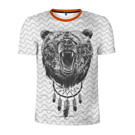 Мужская футболка 3D спортивная с принтом Bear Dreamcatcher в Белгороде, 100% полиэстер с улучшенными характеристиками | приталенный силуэт, круглая горловина, широкие плечи, сужается к линии бедра | bear | beast | forest | russia | siberian | зверь | лес | ловец | медведь | россия | сибирь | сон | ярость