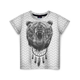 Детская футболка 3D с принтом Bear Dreamcatcher в Белгороде, 100% гипоаллергенный полиэфир | прямой крой, круглый вырез горловины, длина до линии бедер, чуть спущенное плечо, ткань немного тянется | bear | beast | forest | russia | siberian | зверь | лес | ловец | медведь | россия | сибирь | сон | ярость