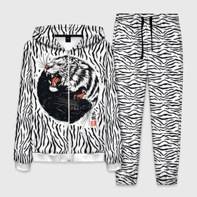 Мужской костюм 3D с принтом Yin Yang Tigers в Белгороде, 100% полиэстер | Манжеты и пояс оформлены тканевой резинкой, двухслойный капюшон со шнурком для регулировки, карманы спереди | tiger | yin yang | инь ян | китай | сила | тигр | ярость
