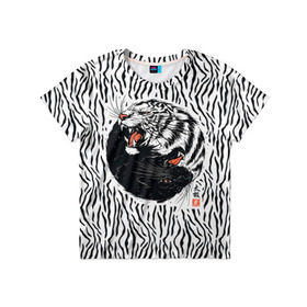 Детская футболка 3D с принтом Yin Yang Tigers в Белгороде, 100% гипоаллергенный полиэфир | прямой крой, круглый вырез горловины, длина до линии бедер, чуть спущенное плечо, ткань немного тянется | tiger | yin yang | инь ян | китай | сила | тигр | ярость