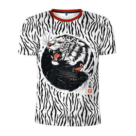 Мужская футболка 3D спортивная с принтом Yin Yang Tigers в Белгороде, 100% полиэстер с улучшенными характеристиками | приталенный силуэт, круглая горловина, широкие плечи, сужается к линии бедра | Тематика изображения на принте: tiger | yin yang | инь ян | китай | сила | тигр | ярость