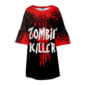 Детское платье 3D с принтом Zombie Killer в Белгороде, 100% полиэстер | прямой силуэт, чуть расширенный к низу. Круглая горловина, на рукавах — воланы | Тематика изображения на принте: blood | dark | killer | monster | zombie | зомби | кровь | монстр | нечисть