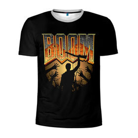 Мужская футболка 3D спортивная с принтом Zombie Boom в Белгороде, 100% полиэстер с улучшенными характеристиками | приталенный силуэт, круглая горловина, широкие плечи, сужается к линии бедра | doom | зомби